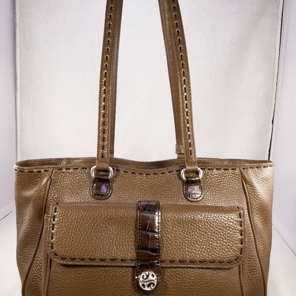 BRIGHTON PEBBLED LEATHER SADDLE BROWN SHOULDER HAND BAG PURSE EUC - Picture 8 of 12